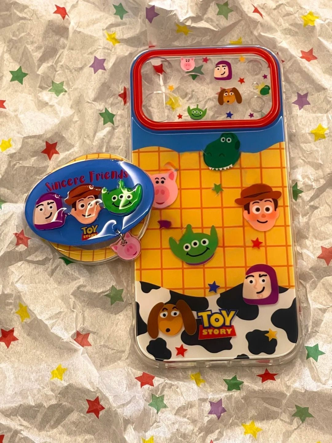 Kawaii Toy Story Woody Alien Piggy Phone Case Detachable Charm Pendant Large Camera Window Transparent Soft Phone Cover For iPhone Series