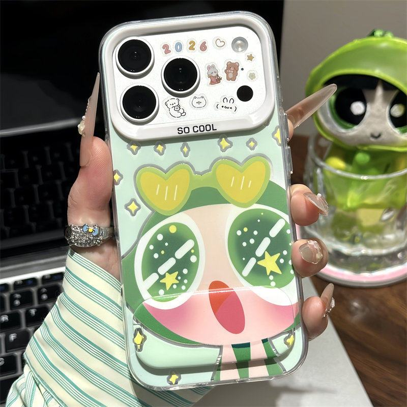 Cute Powerpuff Girls Mirror Kickstand Phone Case, Cartoon Clear Shockproof Protective Cover For iPhone Huawei Xiaomi