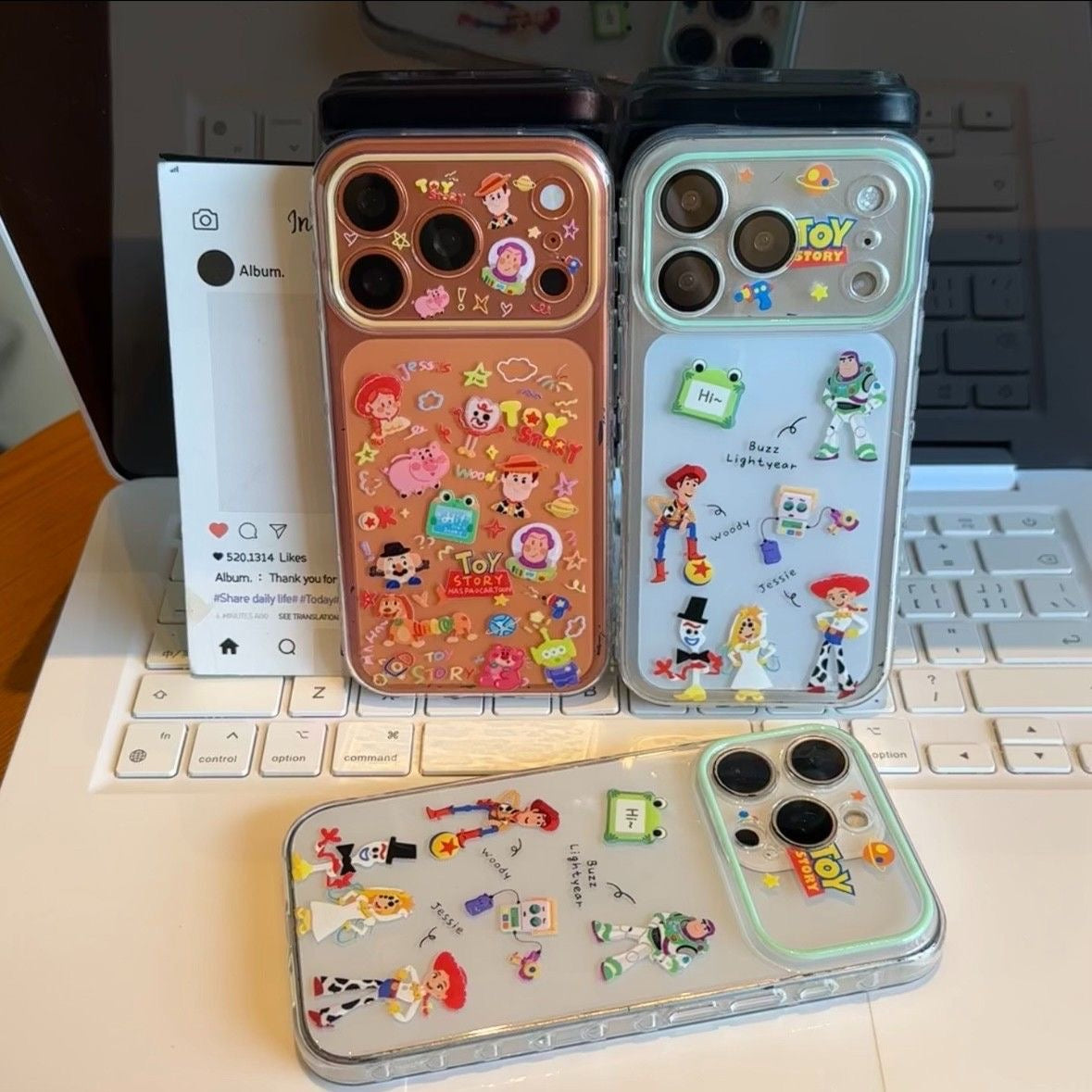 Cute Woddy Buzz Sticker Pattern Phone Case, Transparent Shockproof Protective Cover For iPhone All Models