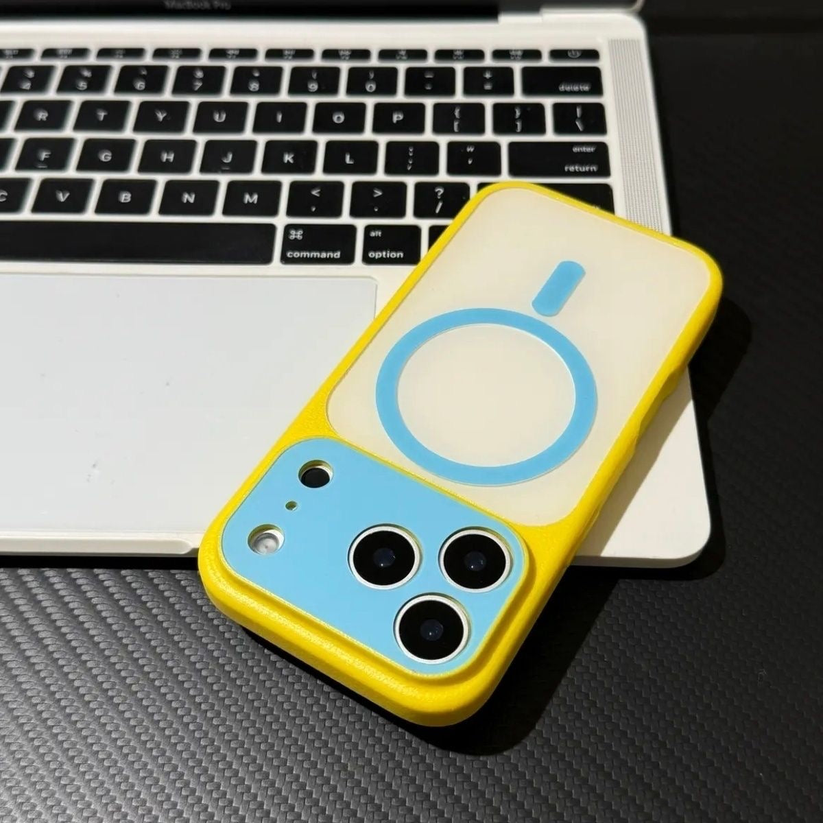 Candy Color Block Contrast Design Oversized Camera Cutout MagSafe Compatible Silicone Shockproof Phone Case For iPhone Series