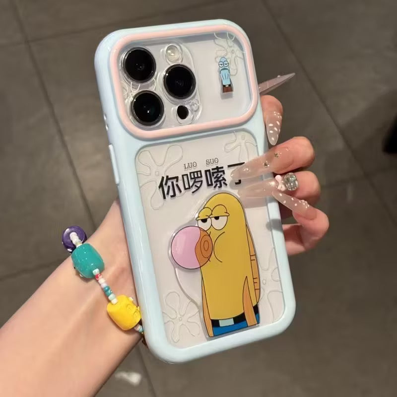 Sassy Cartoon Bubble Blowing Character Phone Case with Foldable Stand, Two-Tone Frame Clear Shockproof TPU Cover with Funny Slogan So What for iPhone