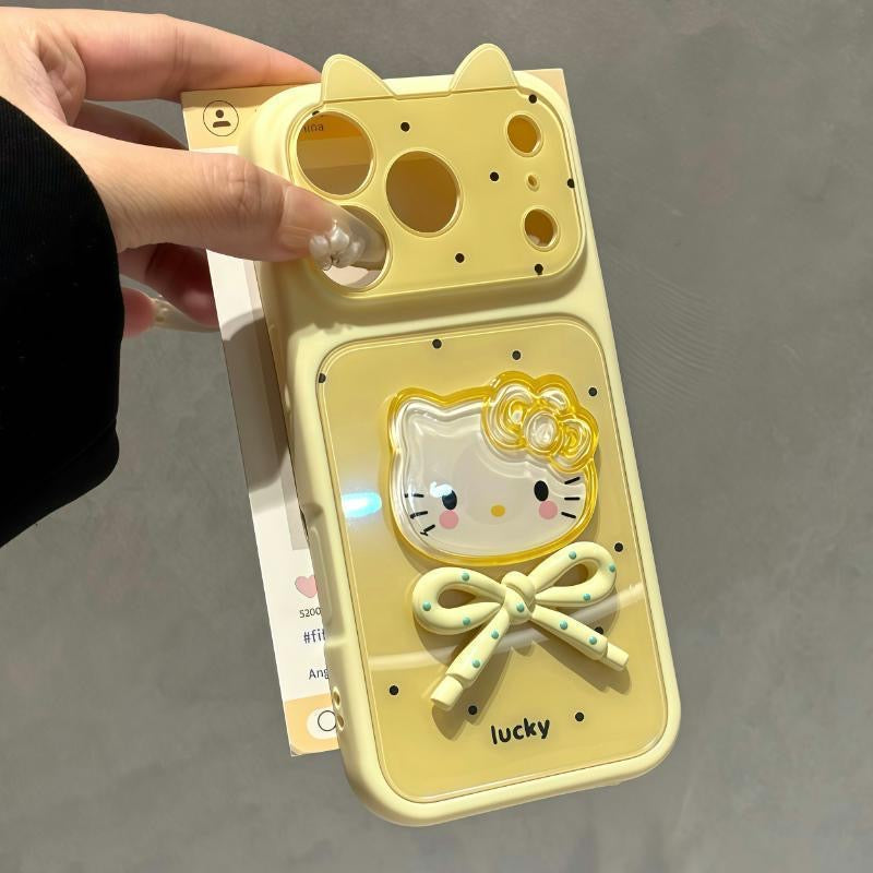 Cute Cat Ear Wavy Edge Phone Case, 3D Bow Kitty Cartoon Decor Soft TPU Shockproof Protective Phone Cover For iPhone, Sweet Girly Shell Gift