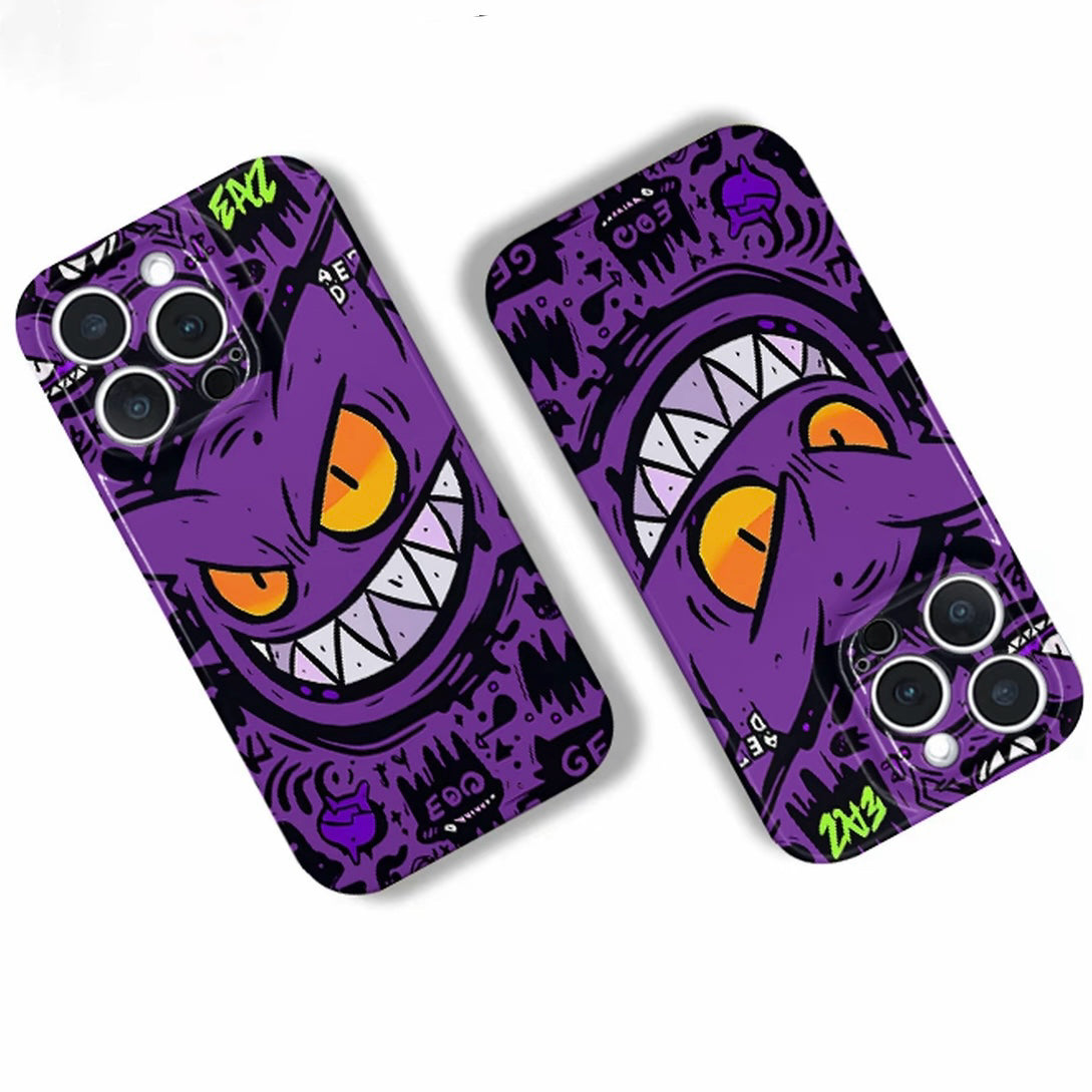 Cool Street Graffiti Purple Monster Gengar Illustration Phone Case, Trendy Dark Aesthetic Shock‑Absorbing Protective Shell For Multiple Smartphone Models