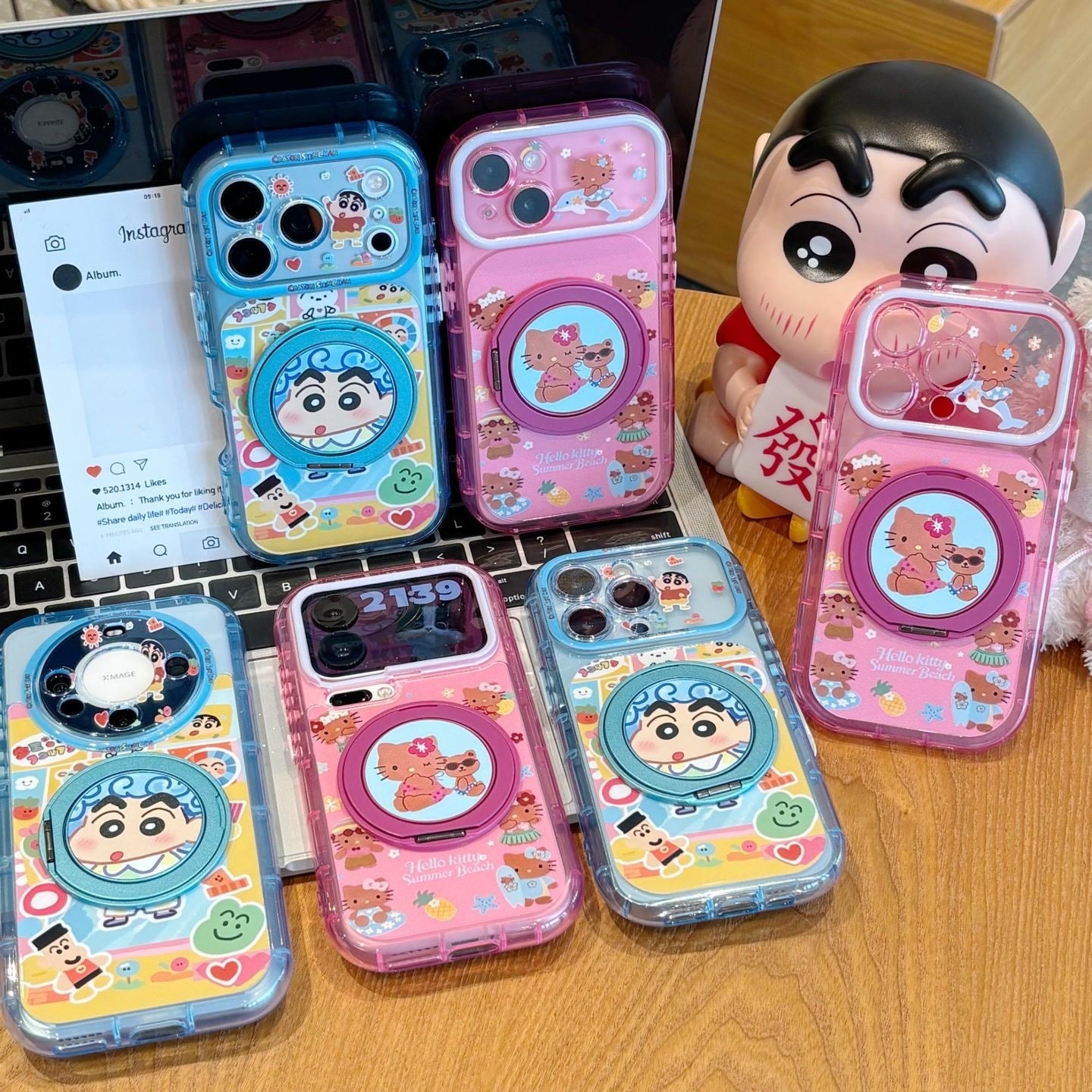 Cute Colorful Cartoon Graphic Phone Case With Rotating Magnetic Ring Stand, Transparent Candy‑Colored Frame, Large Camera Window, Shock‑Absorbent TPU Protective Shell for Smartphones