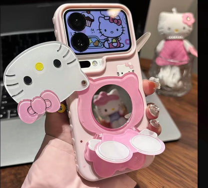Pink  Kitty Mirror Phone Case | Foldable Dual-Position Kickstand Cute Kawaii Protective Case