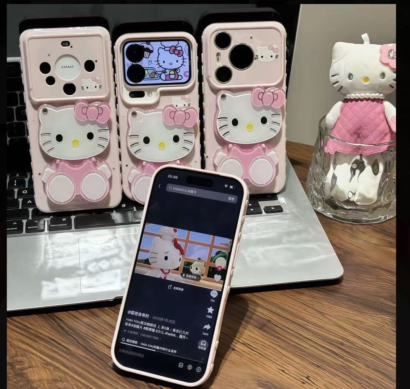 Pink  Kitty Mirror Phone Case | Foldable Dual-Position Kickstand Cute Kawaii Protective Case