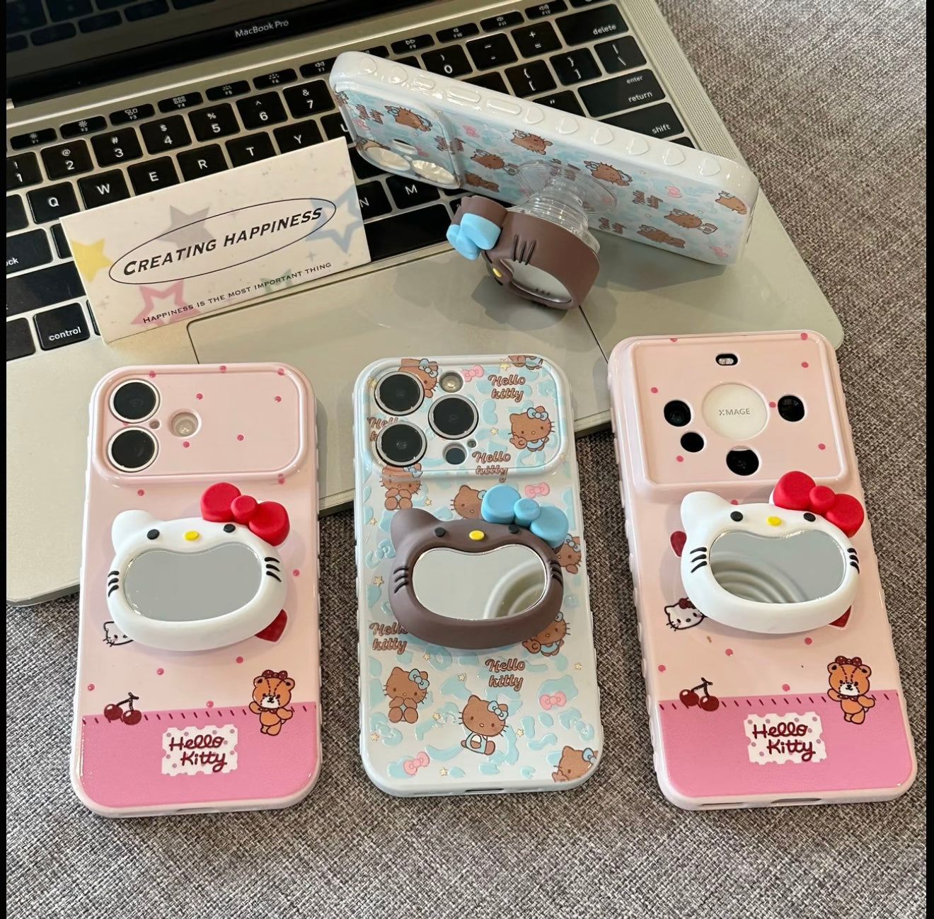 Kawaii Kitty 3D Makeup Mirror Stand Phone Case Sweet Girl Cartoon Protective Cover With Flip Camera Window
