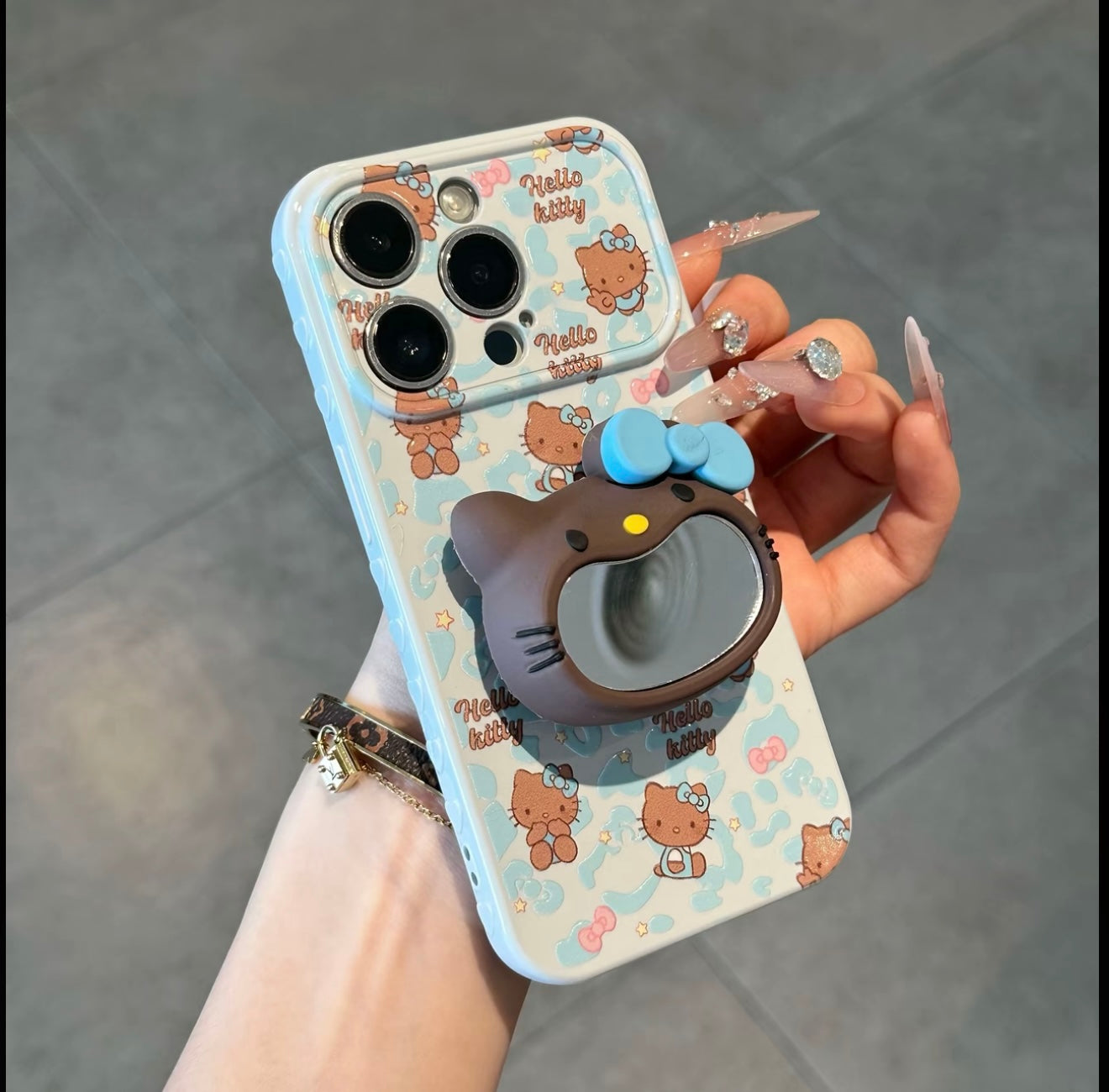 Kawaii Kitty 3D Makeup Mirror Stand Phone Case Sweet Girl Cartoon Protective Cover With Flip Camera Window