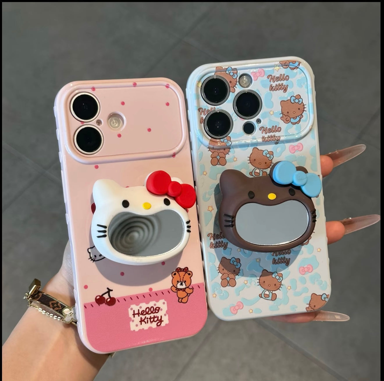 Kawaii Kitty 3D Makeup Mirror Stand Phone Case Sweet Girl Cartoon Protective Cover With Flip Camera Window