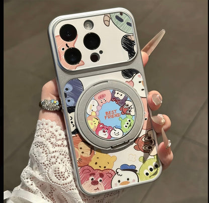 Cute Cartoon Tsum Tsum Animal Print Phone Case With 360° Rotatable Ring Stand Magnetic Shockproof Protective Cover For iPhone
