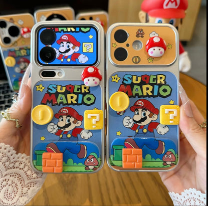 Retro Classic Super Mario Cartoon Phone Case With 3D Stereo Mushroom Ornament Fold Stand, Adjustable Holder For Gaming Binge Watching Series