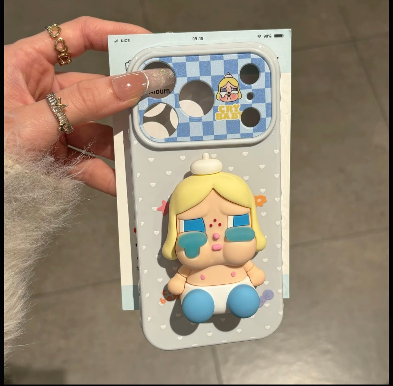 Crybaby 3D Stereo Doll Stand Phone Case Pastel Heart Check Graffiti Shockproof Protective Cover For iPhone  Huawei Foldable Flip Phones