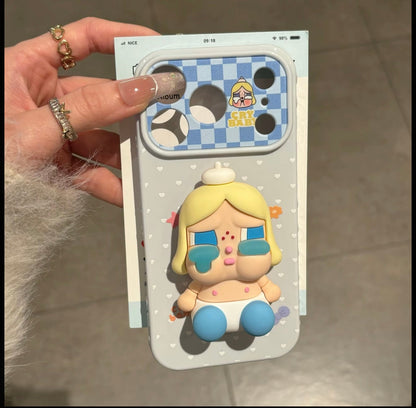 Crybaby 3D Stereo Doll Stand Phone Case Pastel Heart Check Graffiti Shockproof Protective Cover For iPhone  Huawei Foldable Flip Phones