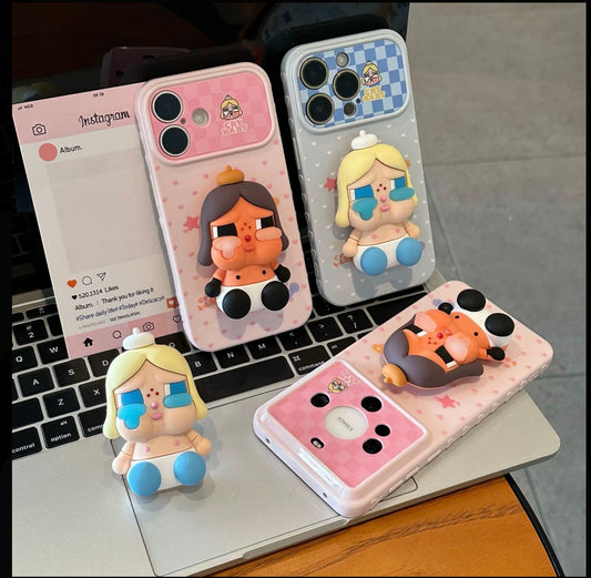 Funda de teléfono con soporte de muñeca 3D estéreo Crybaby, corazón pastel, grafiti a cuadros, cubierta protectora a prueba de golpes para iPhone y teléfonos plegables Huawei
