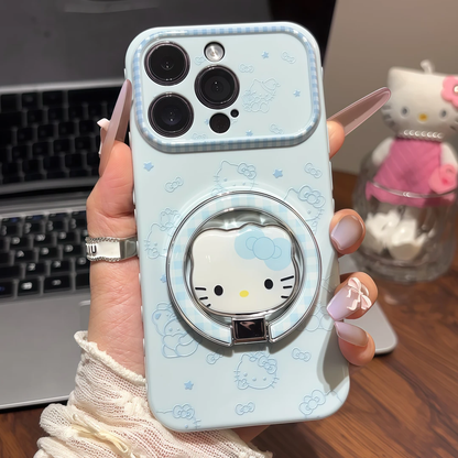 Pink Blue  Kitty Foldable Stand Phone Case, Lovely Cat Pattern Shockproof Soft Shell With Magnetic Bracket For All Phones