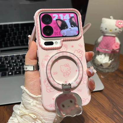 Pink Blue  Kitty Foldable Stand Phone Case, Lovely Cat Pattern Shockproof Soft Shell With Magnetic Bracket For All Phones