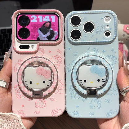Pink Blue  Kitty Foldable Stand Phone Case, Lovely Cat Pattern Shockproof Soft Shell With Magnetic Bracket For All Phones