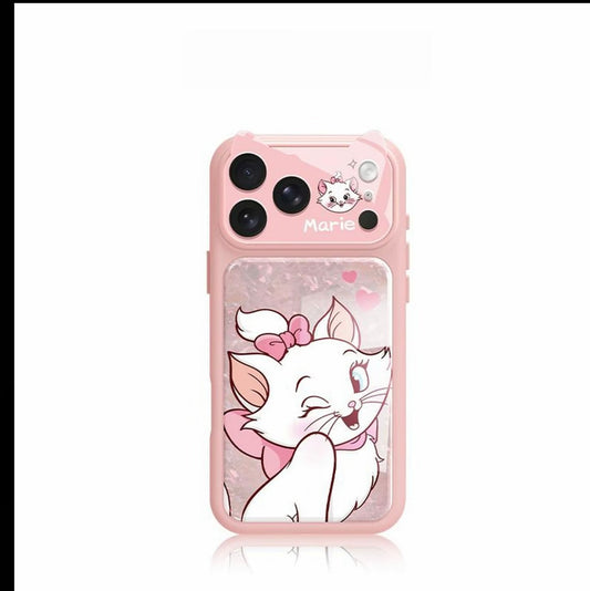 Cute Wink Marie Cat Pink Glitter Phone Case | Honeycomb Honey Mesh Heat Dissipation Breathable Anti-Collision Full Camera Lens Protective Shockproof Cover For iPhone