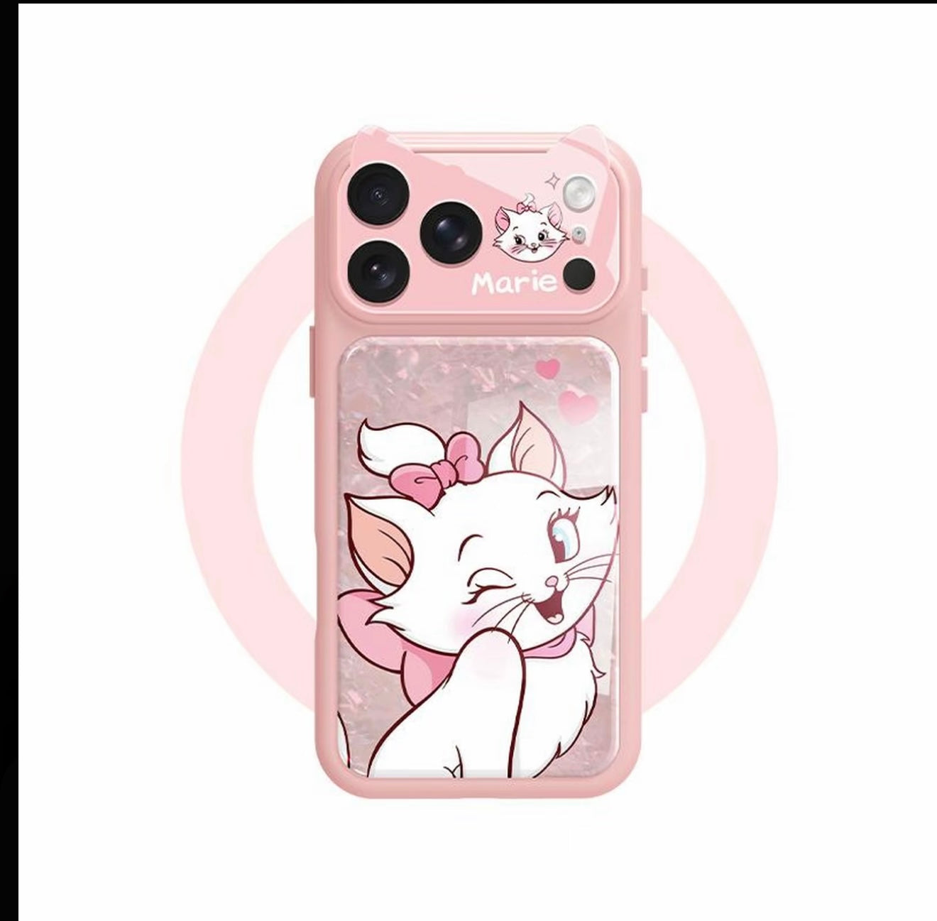 Funda de teléfono con purpurina rosa de gato Marie con guiño bonito | Malla de panal de abeja disipadora de calor transpirable anticolisión cubierta protectora de lente de cámara completa a prueba de golpes para iPhone