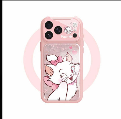 Funda de teléfono con purpurina rosa de gato Marie con guiño bonito | Malla de panal de abeja disipadora de calor transpirable anticolisión cubierta protectora de lente de cámara completa a prueba de golpes para iPhone