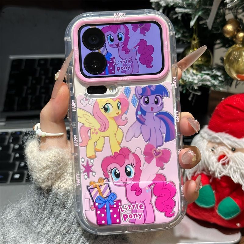 かわいいピンクのマイリトルポニー柄クリアスマホケース、漫画のキャラクターレンズ保護耐衝撃透明スマホカバー、iPhoneシリーズ対応