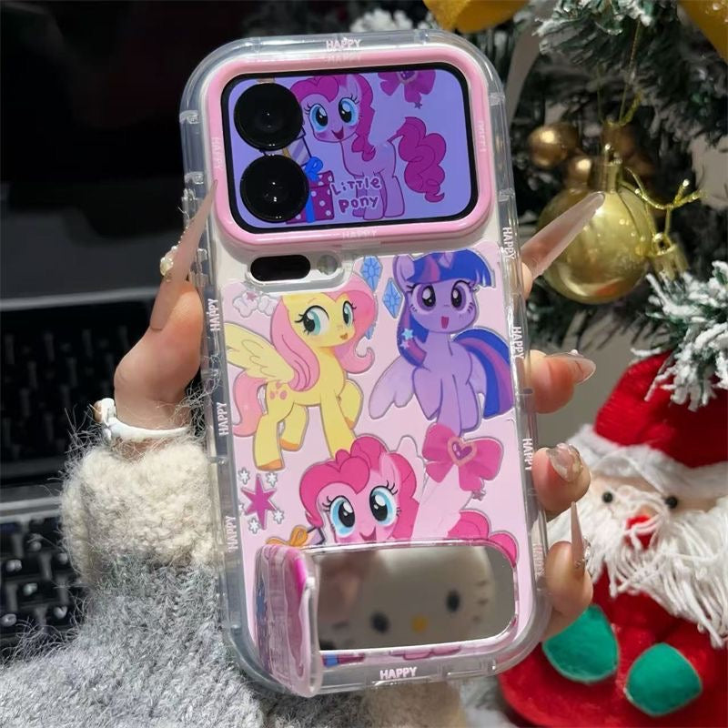 かわいいピンクのマイリトルポニー柄クリアスマホケース、漫画のキャラクターレンズ保護耐衝撃透明スマホカバー、iPhoneシリーズ対応