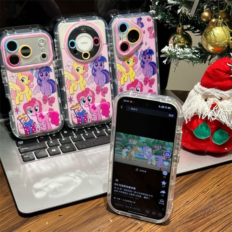 かわいいピンクのマイリトルポニー柄クリアスマホケース、漫画のキャラクターレンズ保護耐衝撃透明スマホカバー、iPhoneシリーズ対応