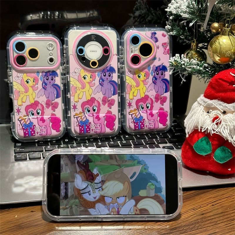 かわいいピンクのマイリトルポニー柄クリアスマホケース、漫画のキャラクターレンズ保護耐衝撃透明スマホカバー、iPhoneシリーズ対応