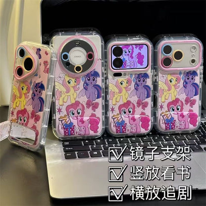 かわいいピンクのマイリトルポニー柄クリアスマホケース、漫画のキャラクターレンズ保護耐衝撃透明スマホカバー、iPhoneシリーズ対応