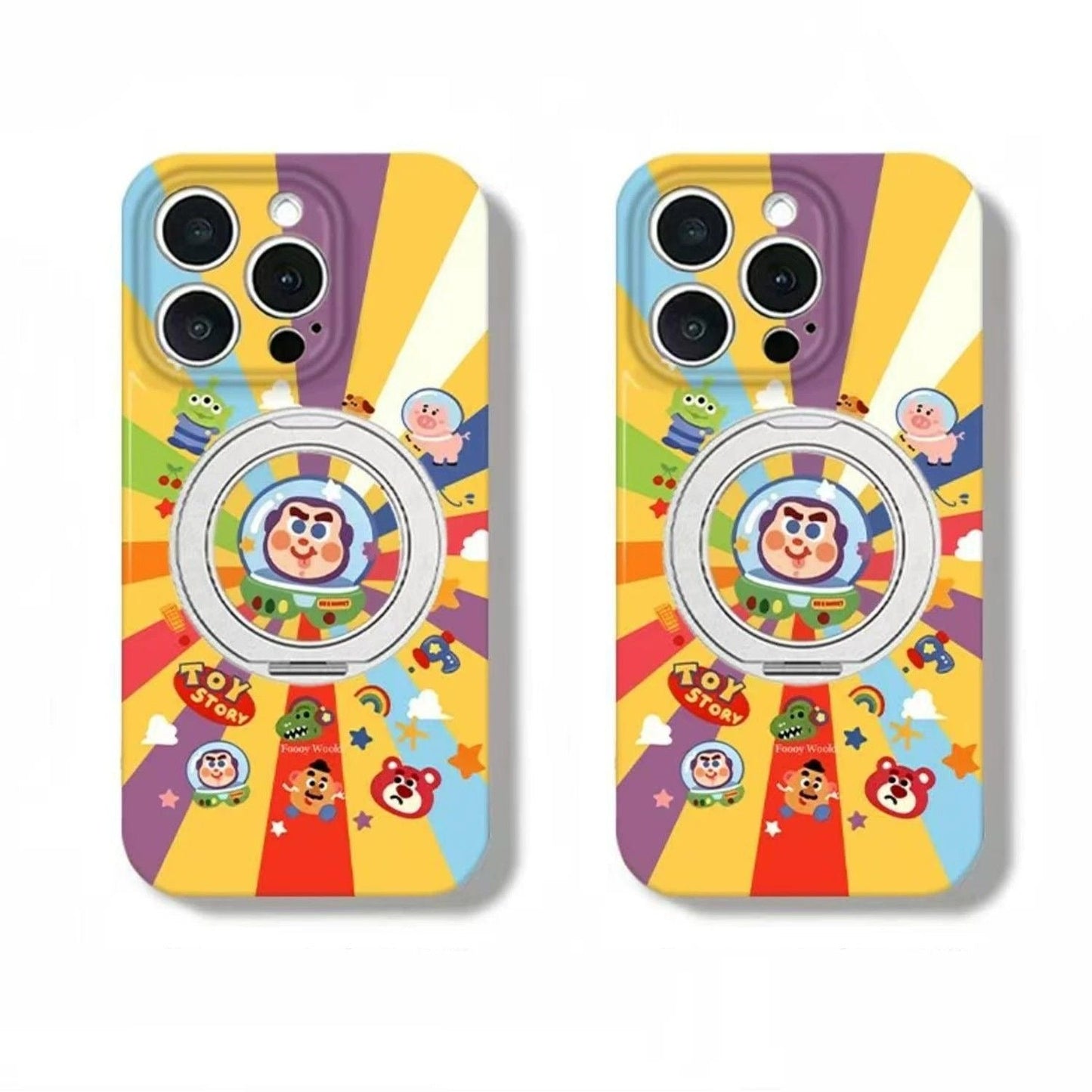 Rainbow Buzz Light Year Magsafe Phone Case with Kickstand, Cute Buzz Lightyear Alien Bear Cartoon Magnetic Case for iPhone 1