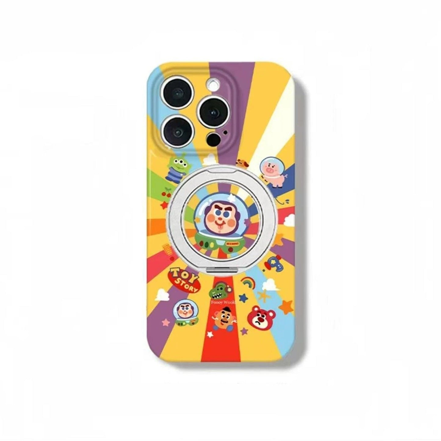 Rainbow Buzz Light Year Magsafe Phone Case with Kickstand, Cute Buzz Lightyear Alien Bear Cartoon Magnetic Case for iPhone 1