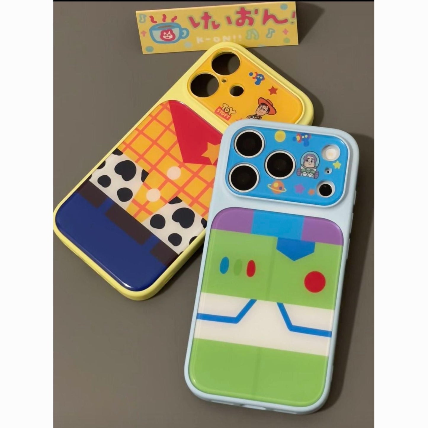 Color Block Toy Story Phone Case, Trendy Buzz & Woody Cartoon Lens Frame Anti-drop Shell For iPhone