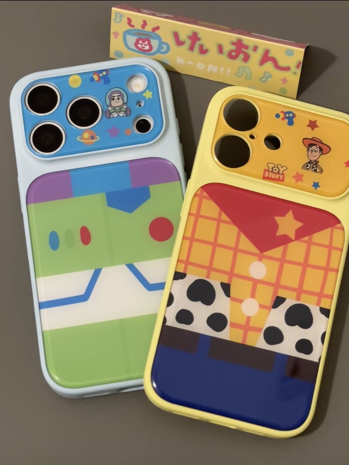 Color Block Toy Story Phone Case, Trendy Buzz & Woody Cartoon Lens Frame Anti-drop Shell For iPhone