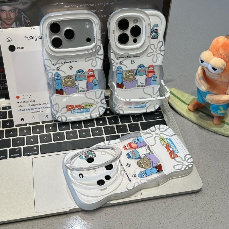 漫画 スポンジ・ボブのキャラクター 波型フレーム スマホケース、全iPhoneモデル対応 透明 美的 耐衝撃 スマホカバー