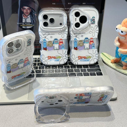 漫画 スポンジ・ボブのキャラクター 波型フレーム スマホケース、全iPhoneモデル対応 透明 美的 耐衝撃 スマホカバー