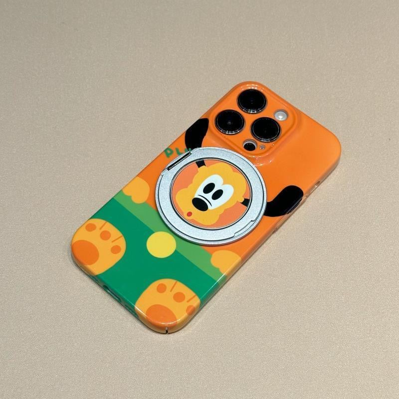 Glossy Cute Cartoon Phone Case with 360° Rotating Magnetic Ring Stand, Donald Duck / Goofy / Pluto / Mickey  Anti-drop Protective Case for iPhone