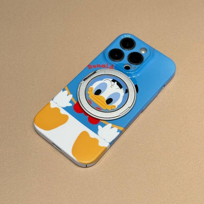 Glossy Cute Cartoon Phone Case with 360° Rotating Magnetic Ring Stand, Donald Duck / Goofy / Pluto / Mickey  Anti-drop Protective Case for iPhone