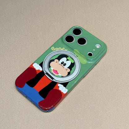 Glossy Cute Cartoon Phone Case with 360° Rotating Magnetic Ring Stand, Donald Duck / Goofy / Pluto / Mickey  Anti-drop Protective Case for iPhone