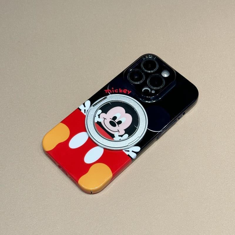 Glossy Cute Cartoon Phone Case with 360° Rotating Magnetic Ring Stand, Donald Duck / Goofy / Pluto / Mickey  Anti-drop Protective Case for iPhone