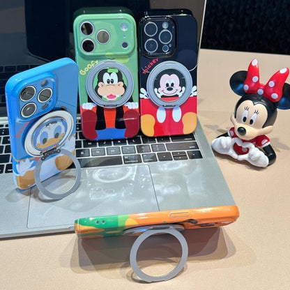 Glossy Cute Cartoon Phone Case with 360° Rotating Magnetic Ring Stand, Donald Duck / Goofy / Pluto / Mickey  Anti-drop Protective Case for iPhone