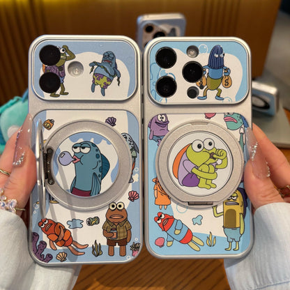 3D動く大きな目リングスタンド付き、可愛いカートゥーン黄色いキャラクターのスマホケース、光沢のある黄色い耐衝撃保護スマホカバー（iPhone全モデル対応）