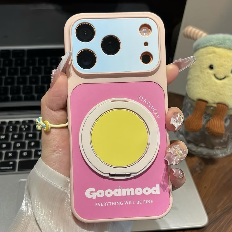 パステルソリッドカラー磁気リングキックスタンドフォンケース、360度回転式折りたたみスタンド耐衝撃保護カバー（iPhone用）