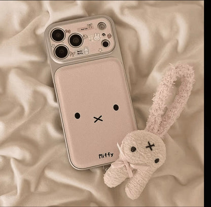 かわいい海波白い犬の漫画のスマホケース 回転式ミラーブラケット 大型カメラフレーム 耐衝撃スマホケース 全機種対応