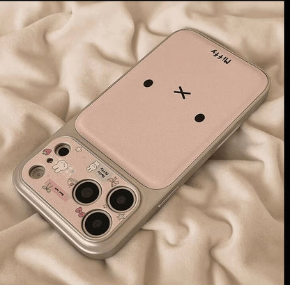 かわいい海波白い犬の漫画のスマホケース 回転式ミラーブラケット 大型カメラフレーム 耐衝撃スマホケース 全機種対応