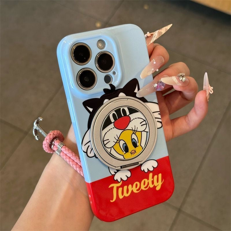 光沢のある可愛い漫画のスマホケース、360°回転磁気リングスタンド付き、ドナルドダック/グーフィー/プルート/ミッキー 耐衝撃保護ケース iPhone用