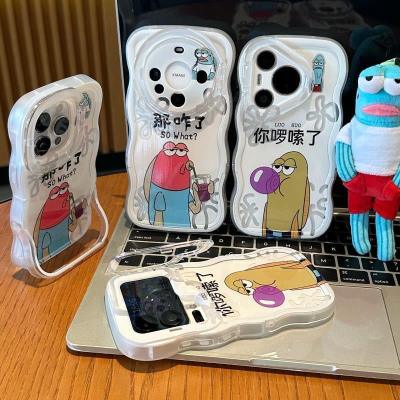 Funny SpongeBob Squidward Patrick Wave Phone Case With Flip Mirror Lens Cover
