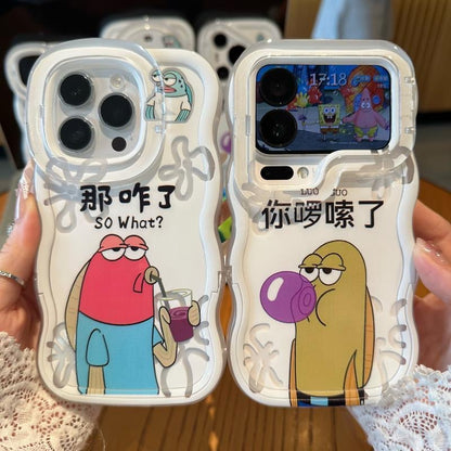 Funny SpongeBob Squidward Patrick Wave Phone Case With Flip Mirror Lens Cover