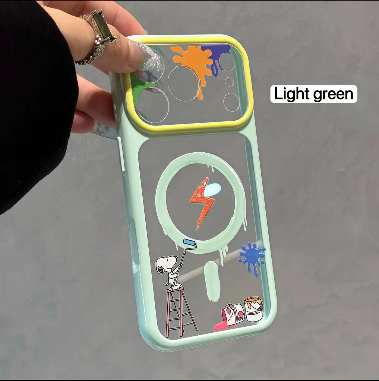 Cartoon Snoopy Painter Graffiti Clear  Phone Case, Multi Pastel Glossy Frame Shockproof Protective Case for iPhone