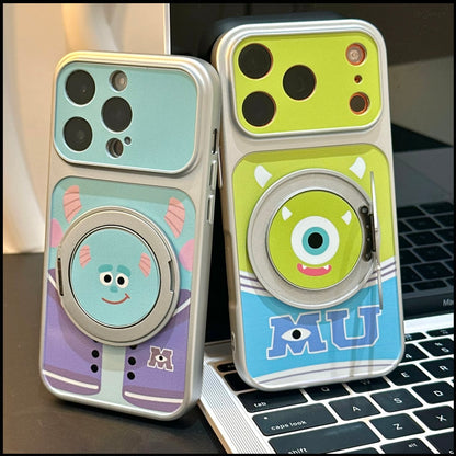 Cute Monster University Mike Wazowski Sulley Cartoon Phone Case, 360° Rotatable Magnetic Ring Kickstand Shockproof Protective Cover for iPhone Samsung Foldable Phones