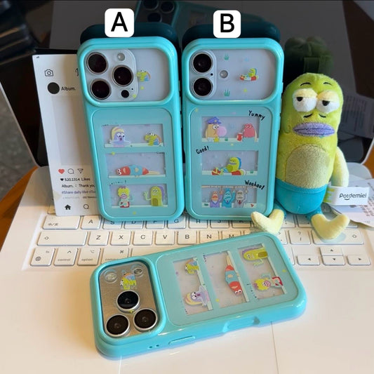 Kawaii SpongeBob Patrick Squidward Phone Case Creative Transparent Window Shockproof Protective Case For iPhone Series